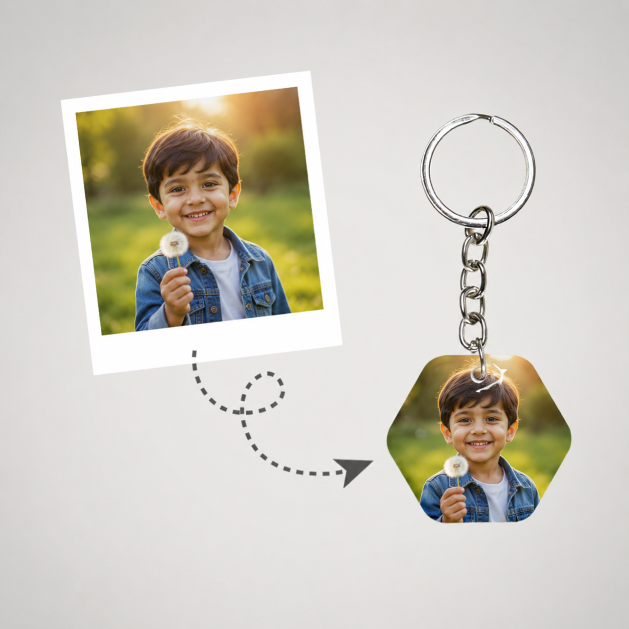 Hexagon Shape Photo Keychain