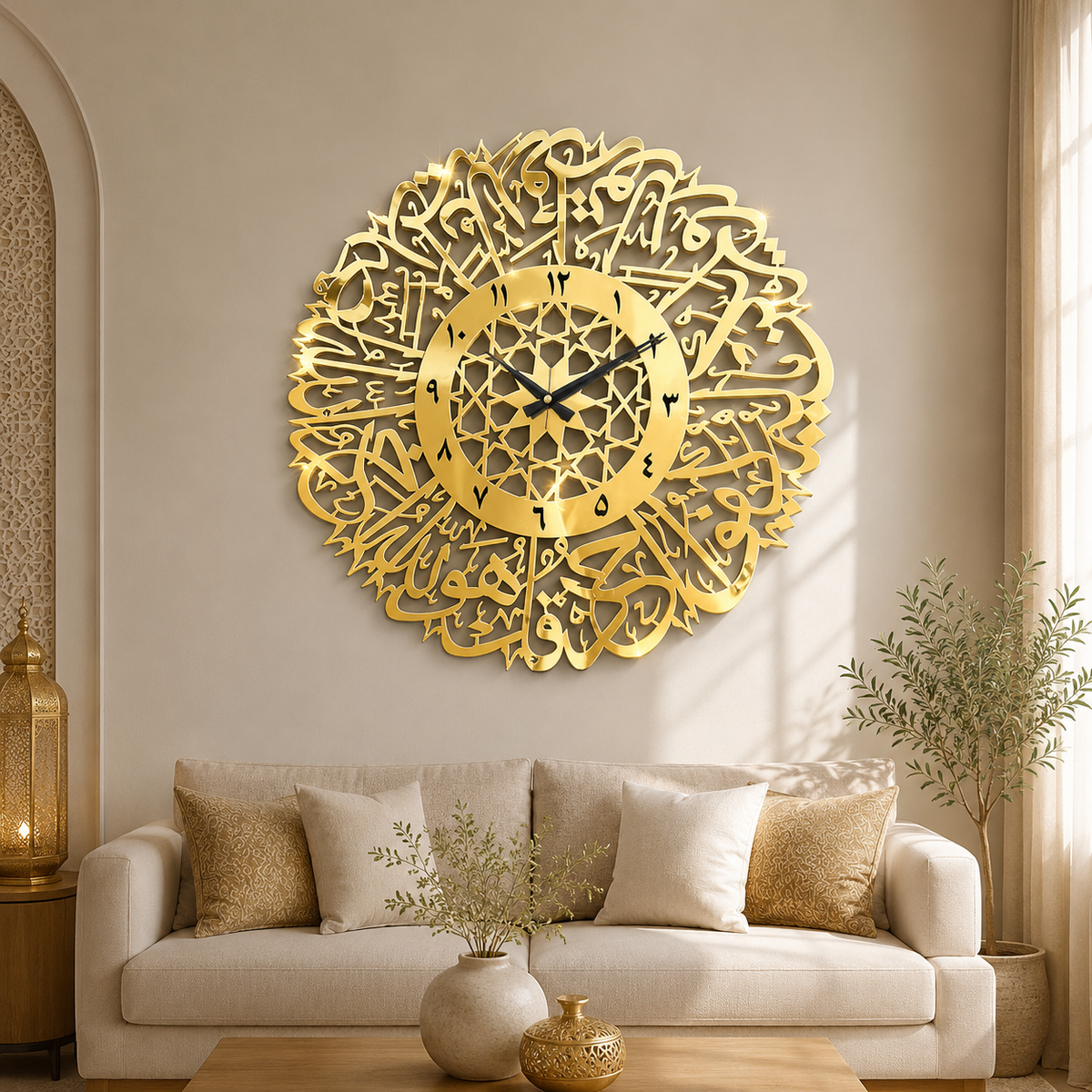Surah Ikhlas Shiny Gold ACRYLIC WALL CLOCK
